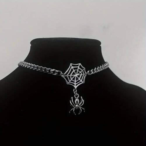 spider web silver choker