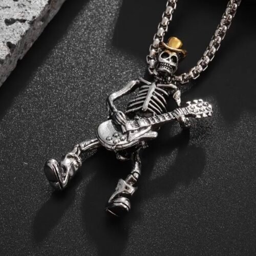 guitarist skeleton necklace