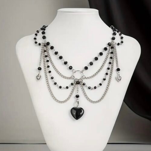 layered black gothic necklace