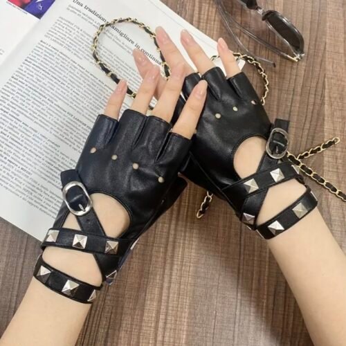 gothic studded half-finger gloves