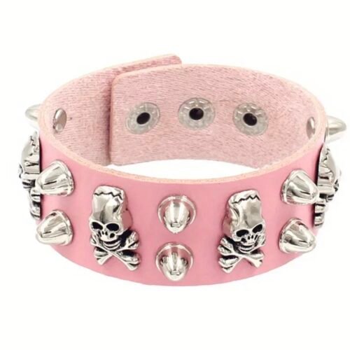 pink skulls goth/punk bracelet
