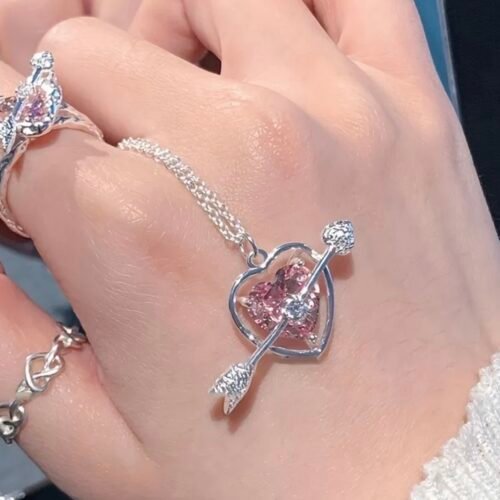pink heart and arrow necklace