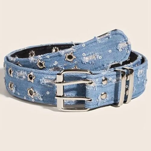 punk double row stars denim belt