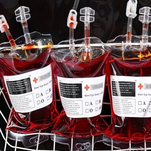 1 fake usable blood bag for a vampire costume