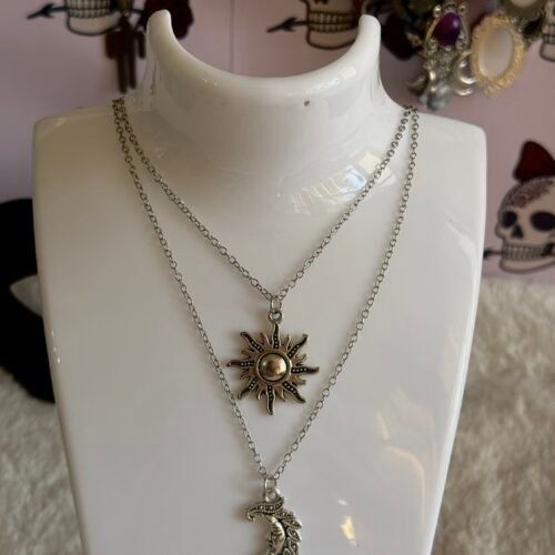 2 sun and the moon necklaces silver