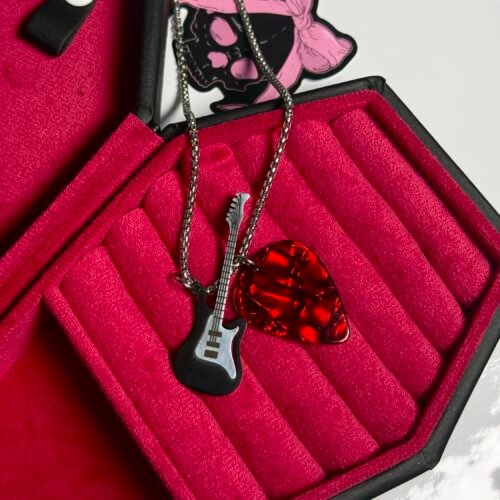 black and red guitar necklace