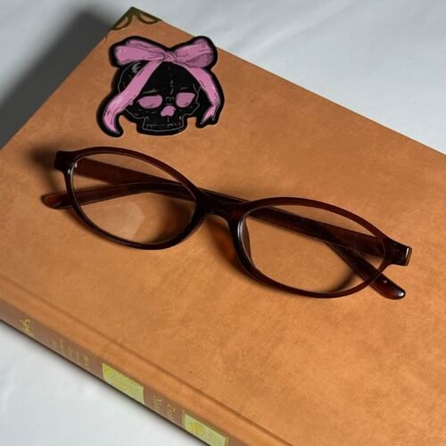 burgundy/brownish glasses