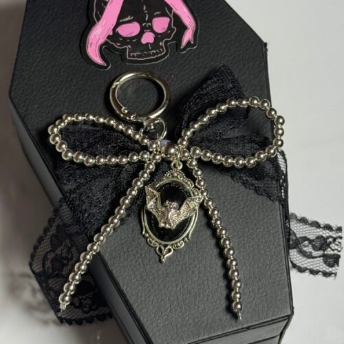 black ribbon bat bag charm