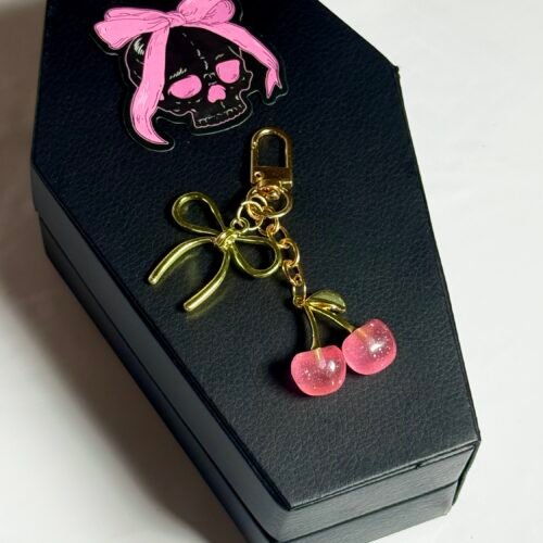 pink cherry bag charm