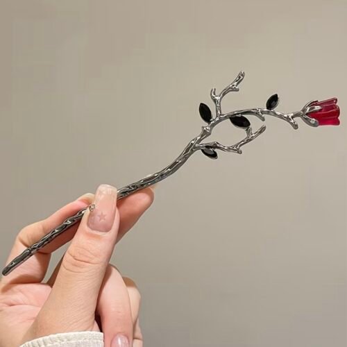 red flower hair pin