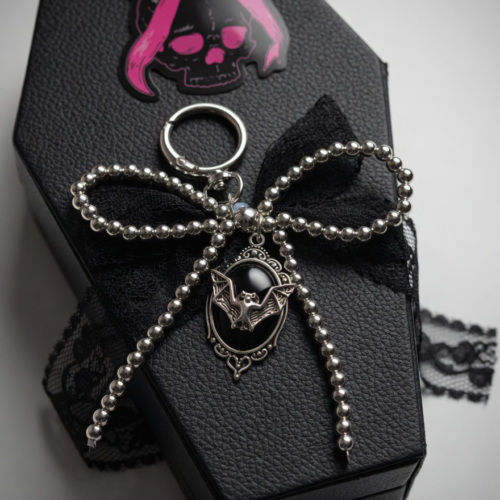 black ribbon bat bag charm