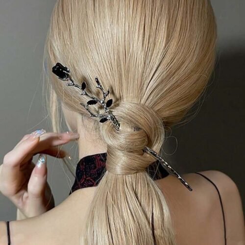black flower hair pin