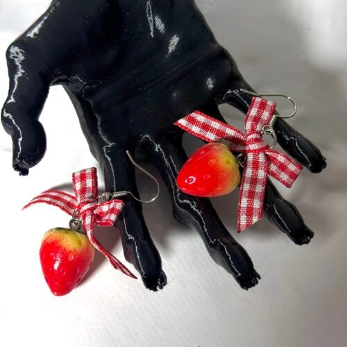 bowed strawberry earrings