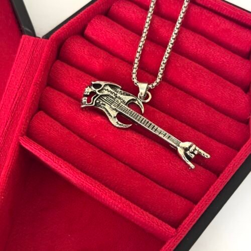skull rock electric guitar necklace